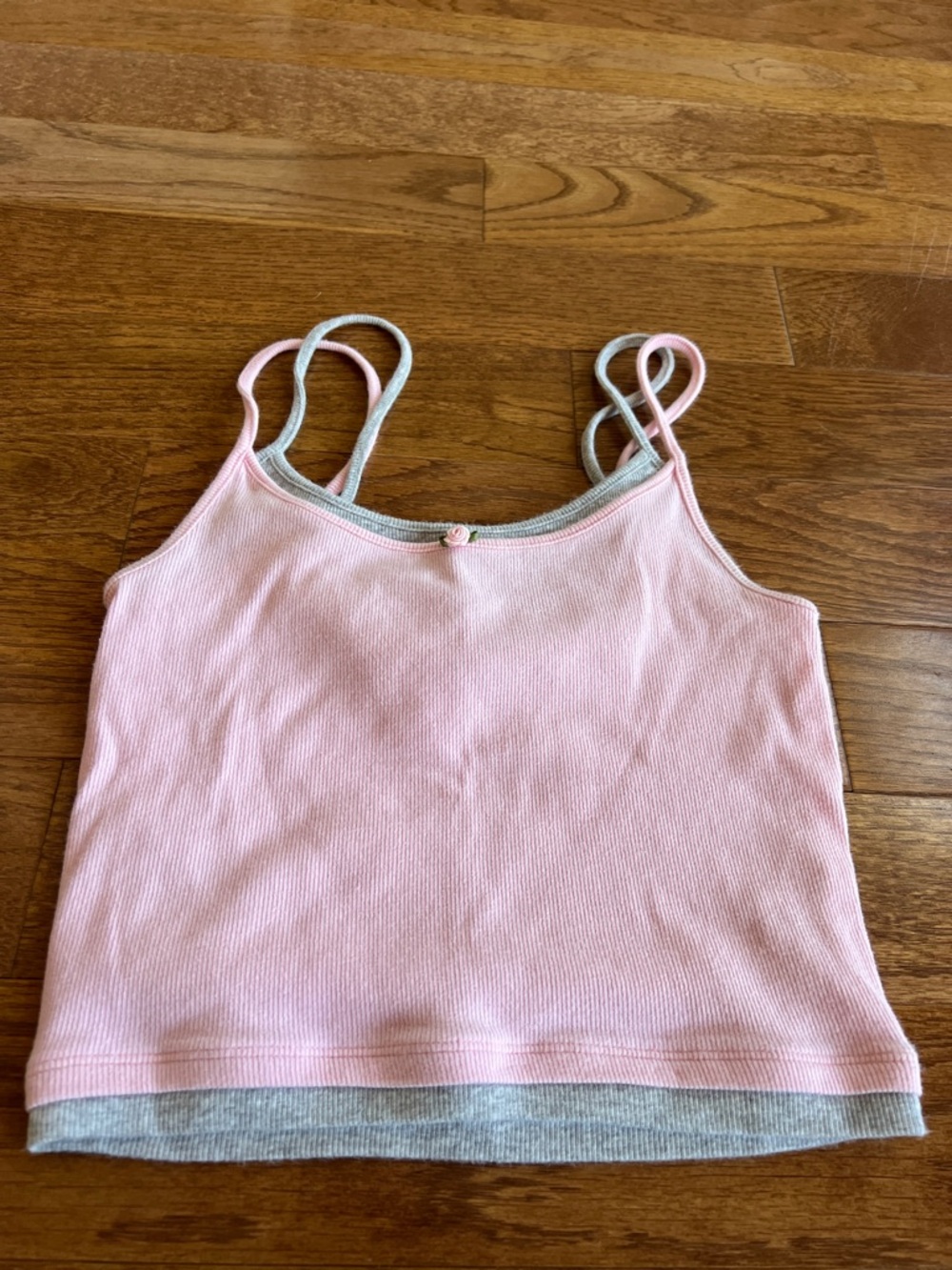 PacSun Pink Double-Strap Ribbed Tank with Gray Trim